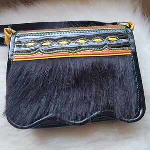 Leather and cowhide calf hair crossbody purse  multicolored Adjustable Strap